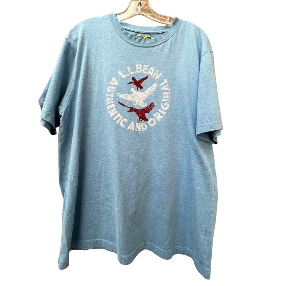 L.L. Bean Short Sleeve Authentic Original Ducks Men’s M Light Blue Cotton Tee‎